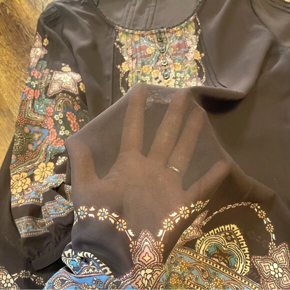 Soft Surroundings Sheer Brown Floral Bohemian Blouse Women's Size Medium - Picture 7 of 8